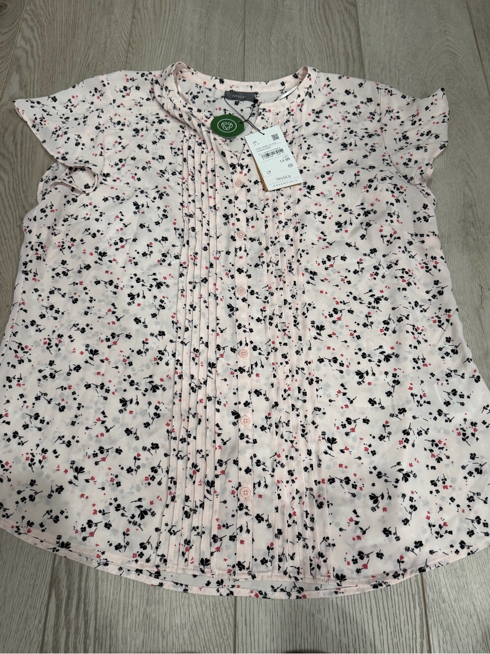 Light Pink Floral Pintuck Button Front Blouse by Sonoma